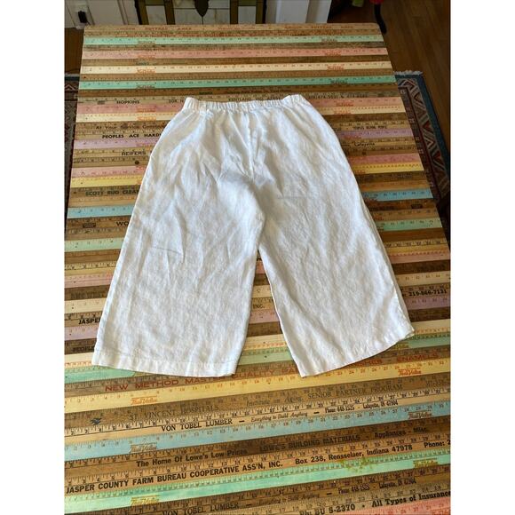 Ellen Tracy Women’s 100% Linen Wide Leg Crop Pant Size S White Pockets Boho - Picture 4 of 13